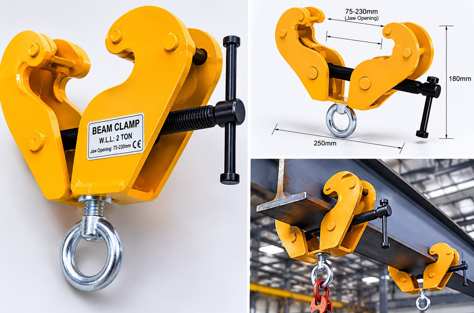 Beam clamps lifting application on steel structure