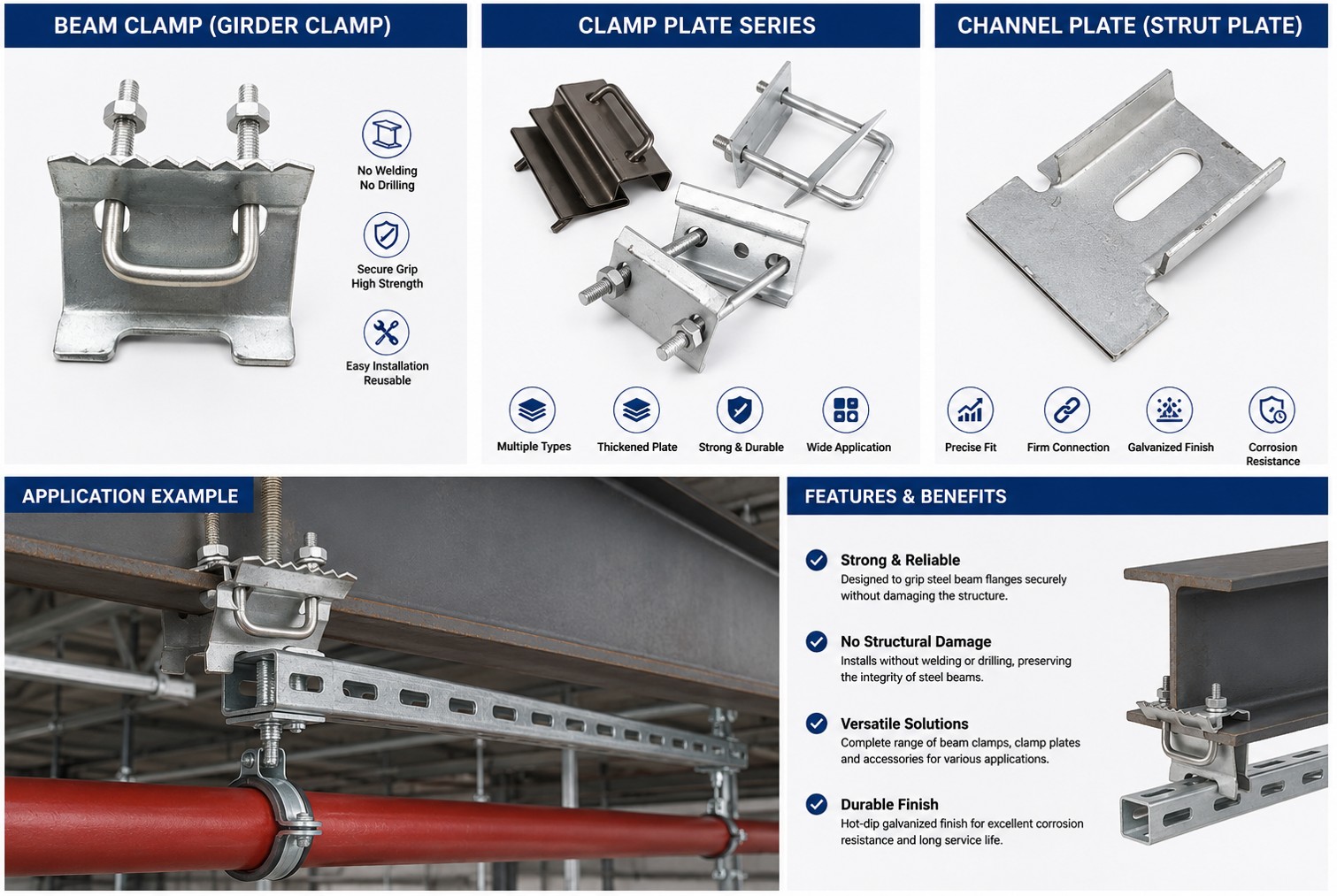 Steel structure beam clamp and girder clamp for hanging seismic bracing