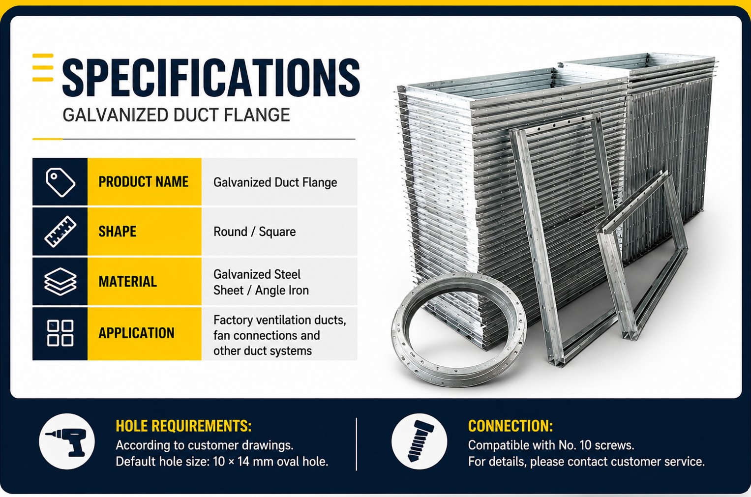 Rectangular galvanized duct flange frame